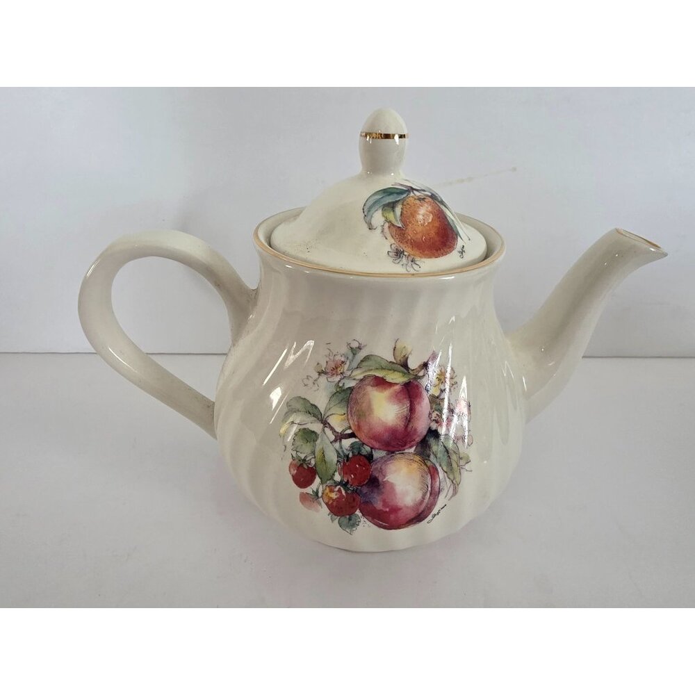 Arthur Wood & Son 6361 Floral Fruit Design Ceramic Teapot